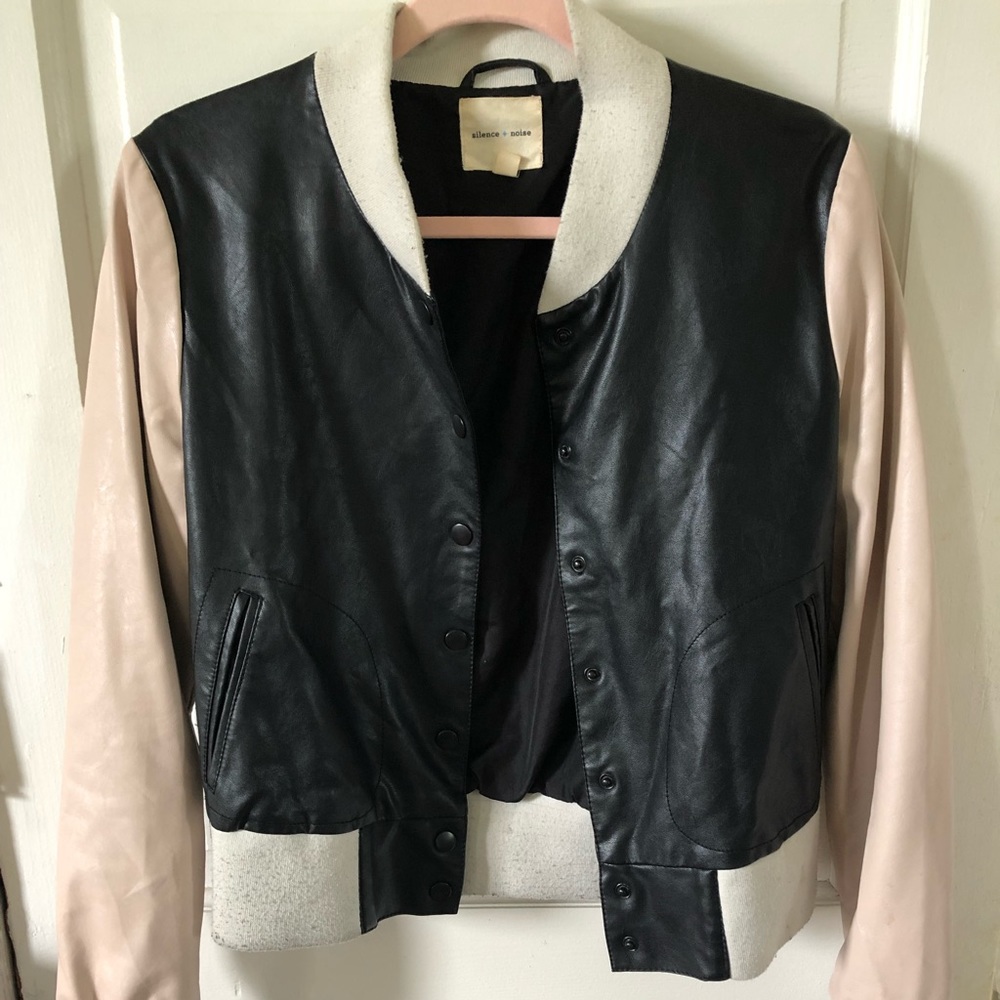 LAST CALL! Color block leather bomber jacket